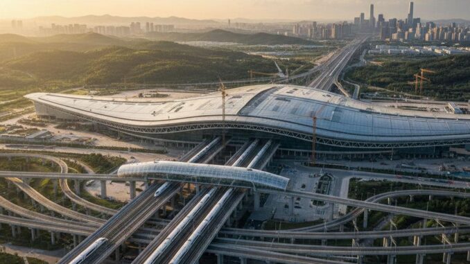 Giant Airport und Hochgeschwindigkeitszugverbindung nach Guangzhou - BlauBahn