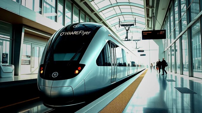 Vorbereitungen für den O'Hare Flyer, der den Chicago-Flughafen verbindet - BlauBahn